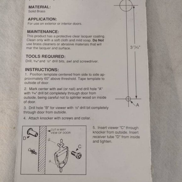 NIP Hager CD7671 6” Solid Brass Door Knocker with Viewer - Picture 3 of 7